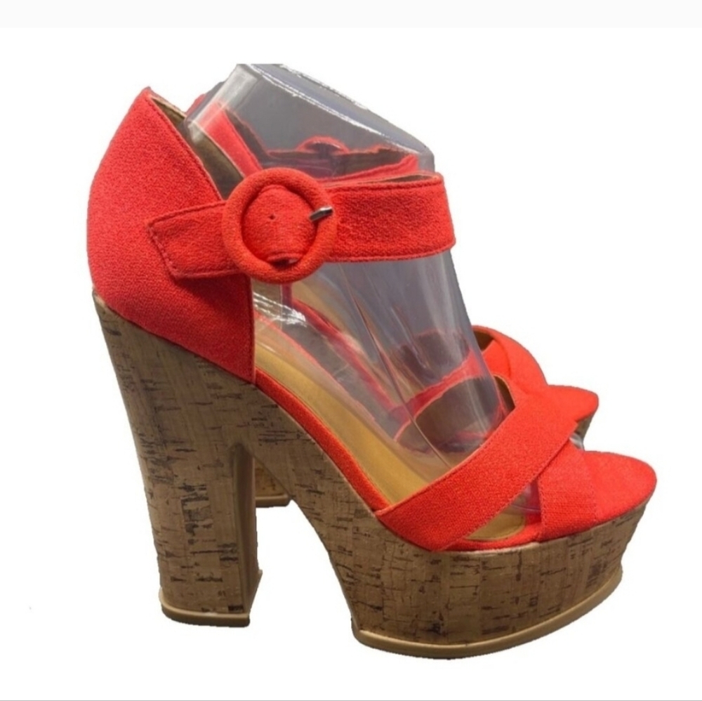 Madison Shoes Womens 9 Bright Orange Platform High Heels Cork Party Wedding